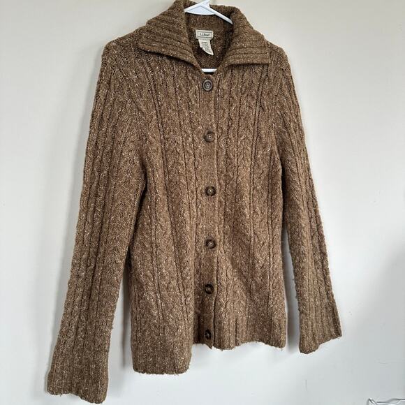 L.L. Bean Cable Knit Cardigan Sweater Wool Blend Button Front Long Sleeve SMALL - Picture 5 of 11
